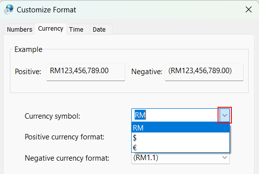 A screenshot of a currency formatDescription automatically generated